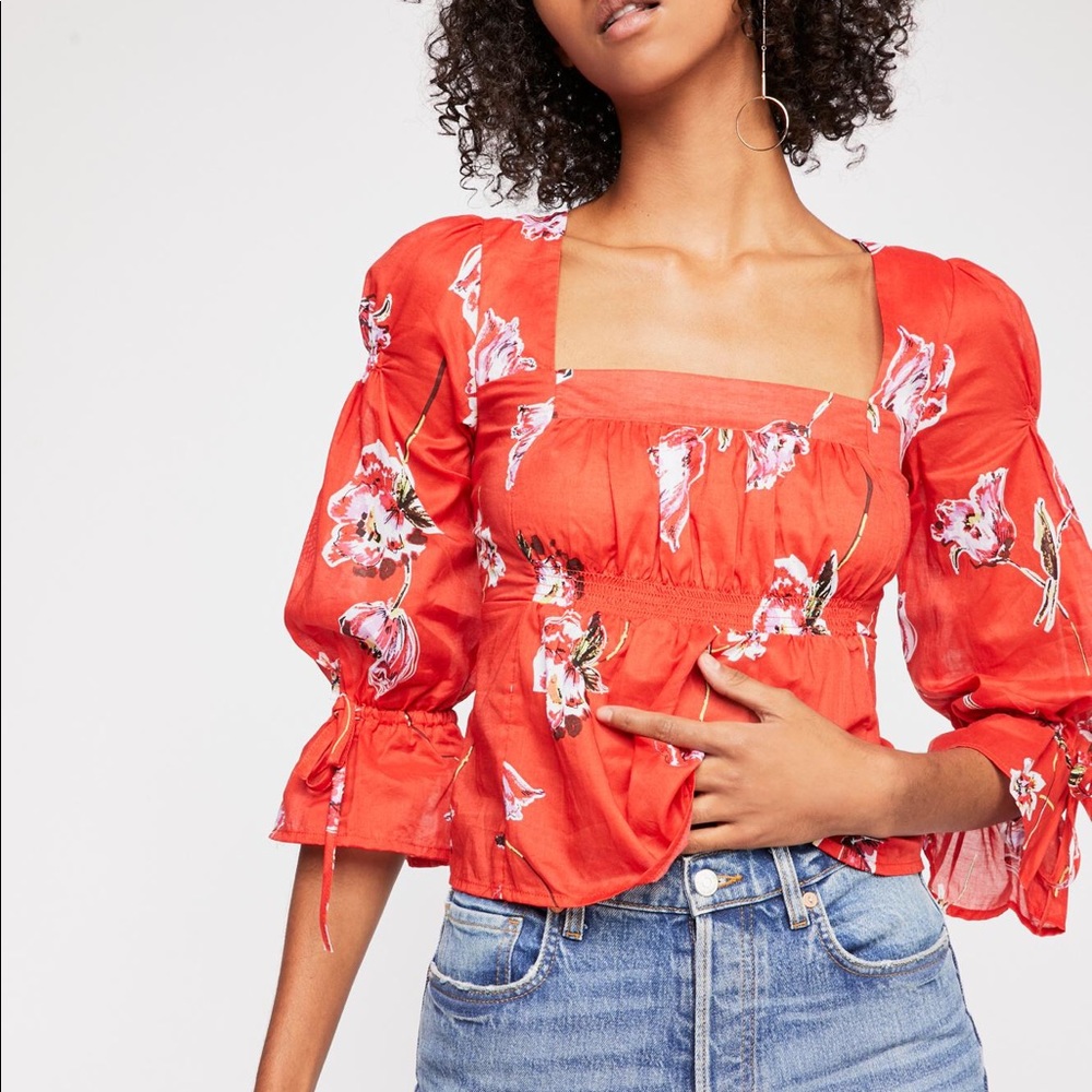 🔥🔥 - Free People Cherish The Light Floral Blouse Red